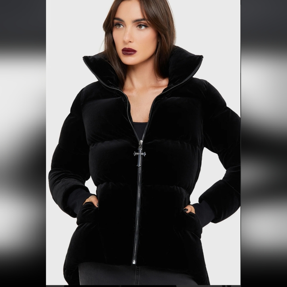 Killstar Black Velvet Puffer Jacket